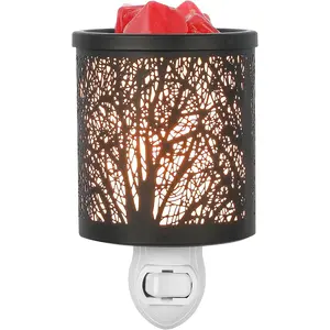 Wall Plug in Wax Warmer Metal Black Wax Burner with Removable Dish, Oil Warmer Night Light for  Bedroom Room( Tree )