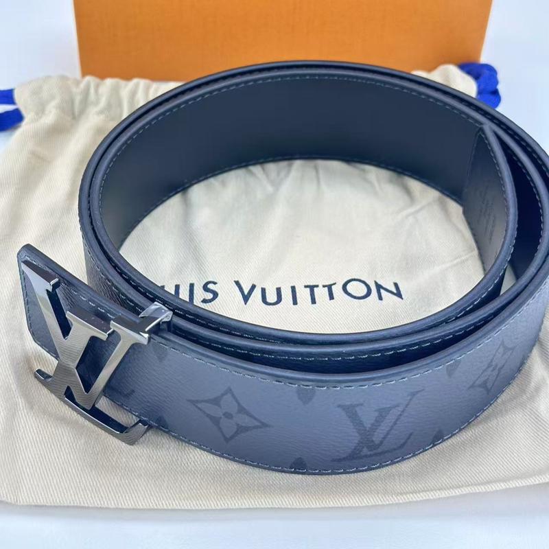 Pre-owned Louis Vuitton Leather Small Leather Goods Monogram Canvas Belt with Classic LV Buckle and Blue Strap