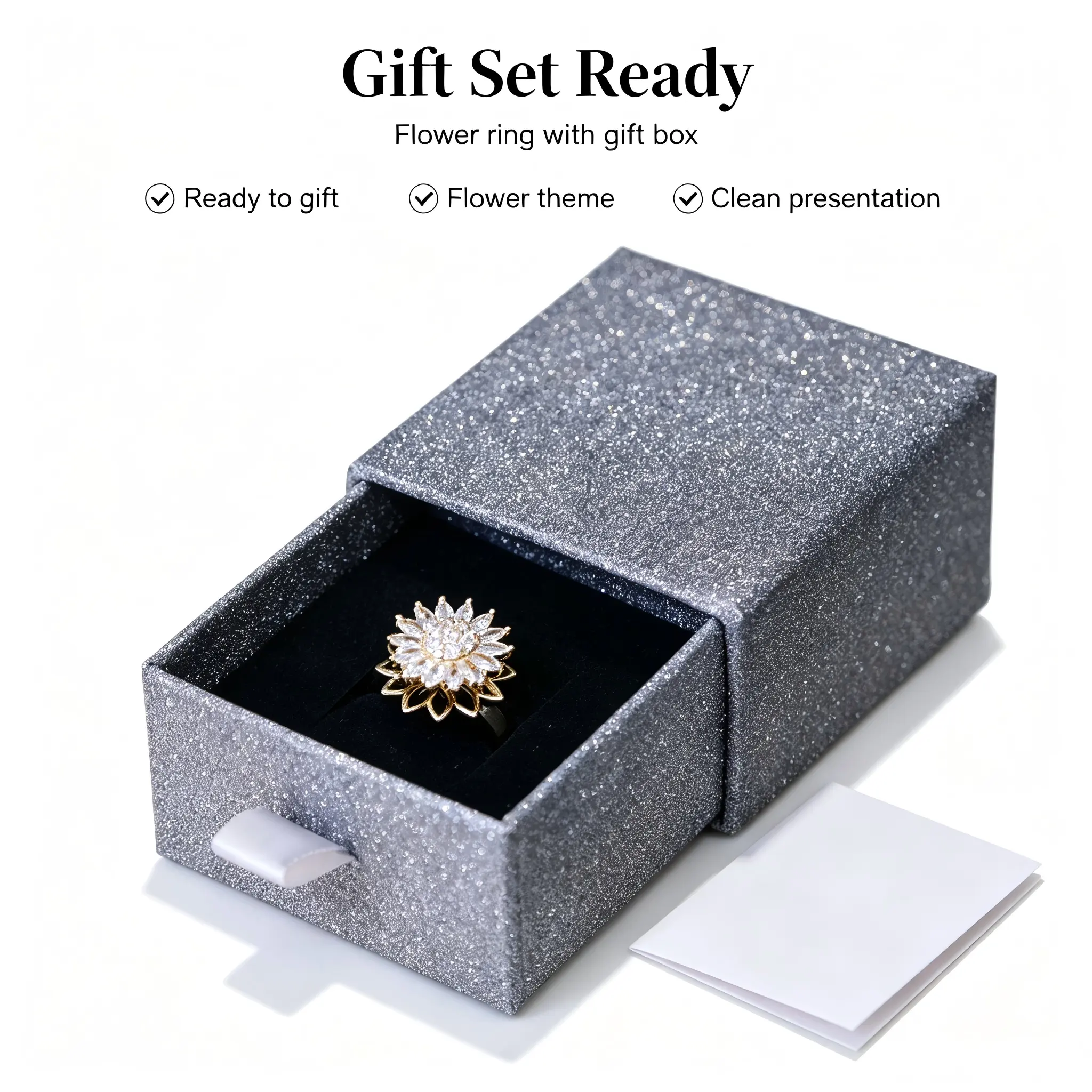Gold-Plated Sunflower Ring for Women, Floral Cubic Zirconia Fidget Spinner, Adjustable Anxiety Band for Stress Relief, Everyday Wear Jewelry, Stress Reliever, Fidget Rings, Study, Cubic Zirconia Rings