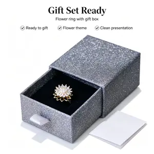 Women's Gold-Tone Adjustable Sunflower Anxiety Ring - Floral Band with Cubic Zirconia Fidget Spinner for Meditation, Stress Relief, Valentines Day Gift
