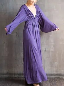 Boho Amethyst Bell Sleeve Greek Goddess Dress for Women - Casual Womenswear