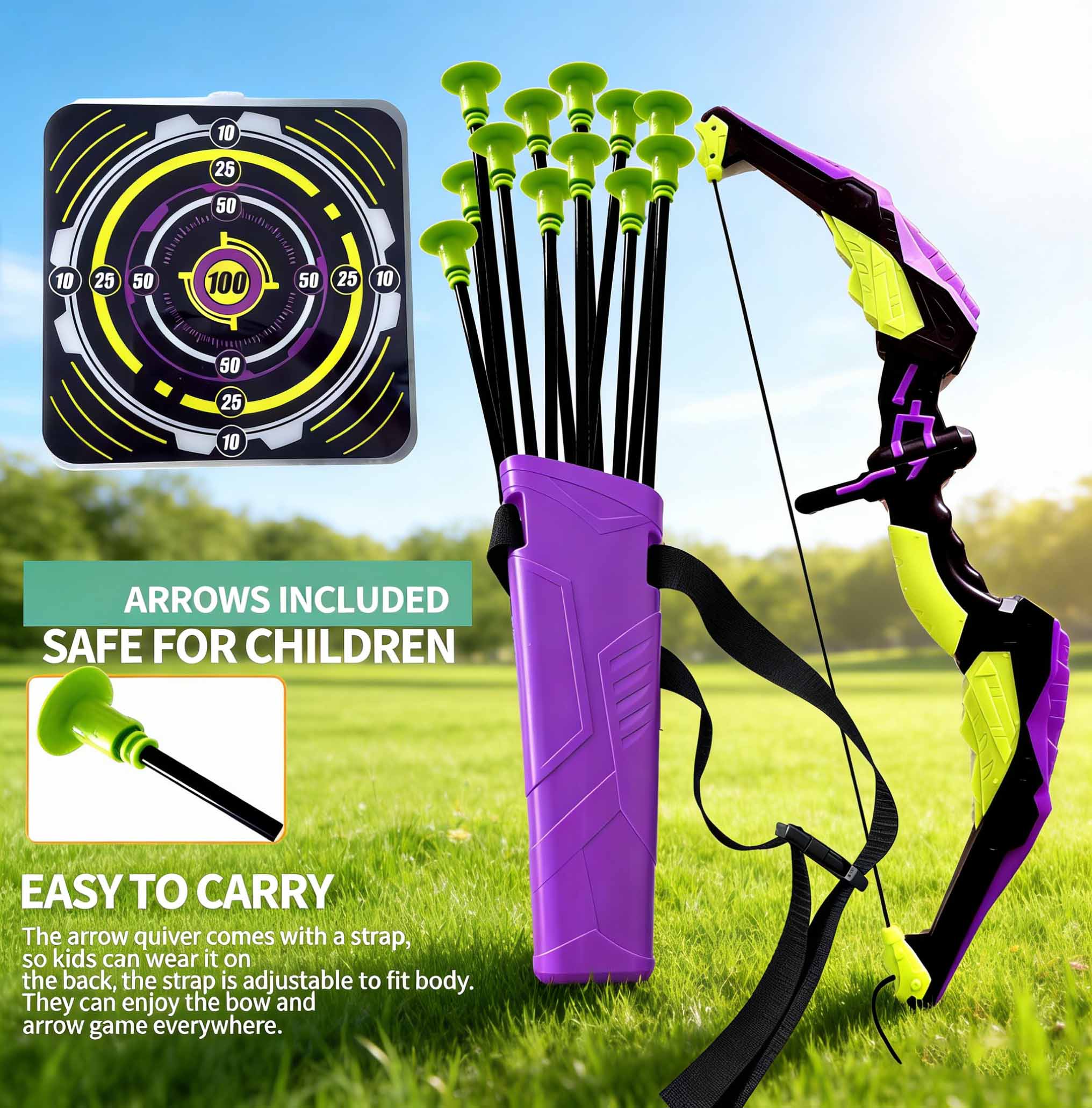 Children’s Safety Suction Cup Bow & Arrow Toy Indoor/Outdoor Shooting Sports Set with Targets and Arrows