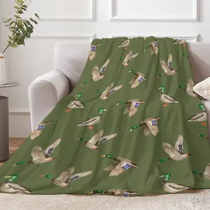 Cozy Vintage Mallard Duck Print Flannel Blanket - Soft, Warm Throw for Naps, Camping, Sofa Bedroom Dorm Couch Office Car Travel Home Decor - Gift for Friends, Family Lovers Boys Girls