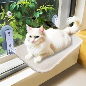 Cat Hammock for Wall with 4 Suction Cups, Cat Hammock, Cat Window Perch, Double-Sided Fabric Cover, Machine Washable Bed, for Cats and Small Dogs, Solid Metal Frame, Reversible Cover