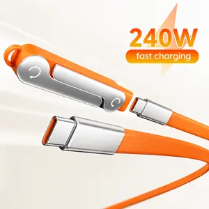 240W 2-in-1 Orange Fast Charging Foldable Bracket Data Cable Type-C to Type-C Data Wire with Phone Tablet Stand