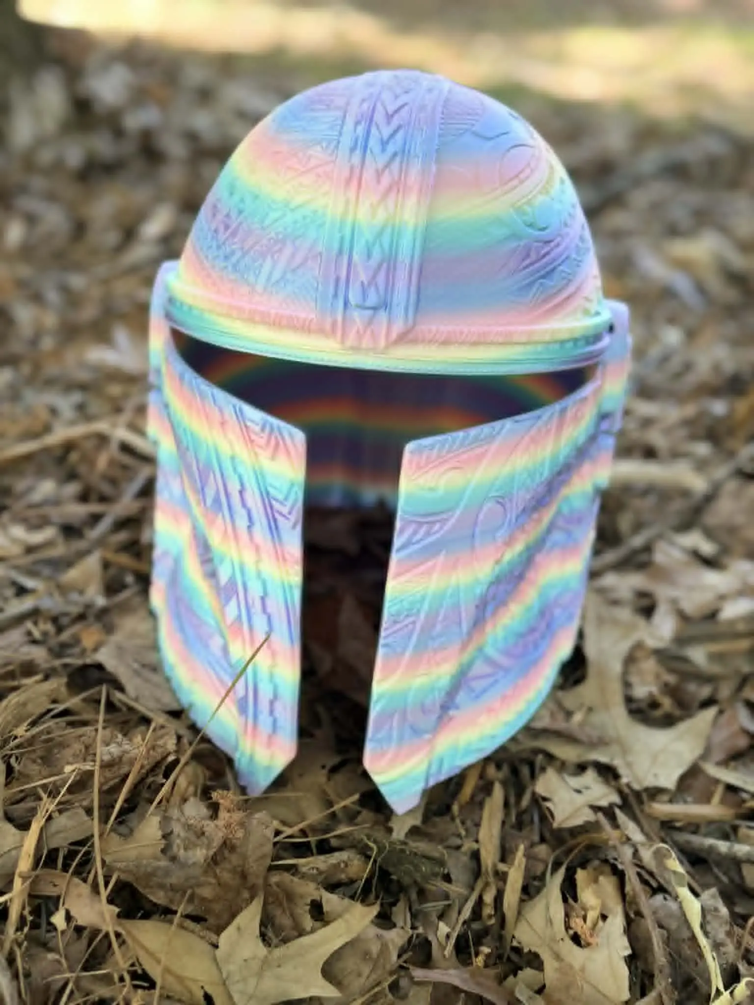 Rainbow Mandalorian Helmet, 3D Printed Wearable Life-Size Collectible, PLA Plastic Entertainment Figurine Accessory
