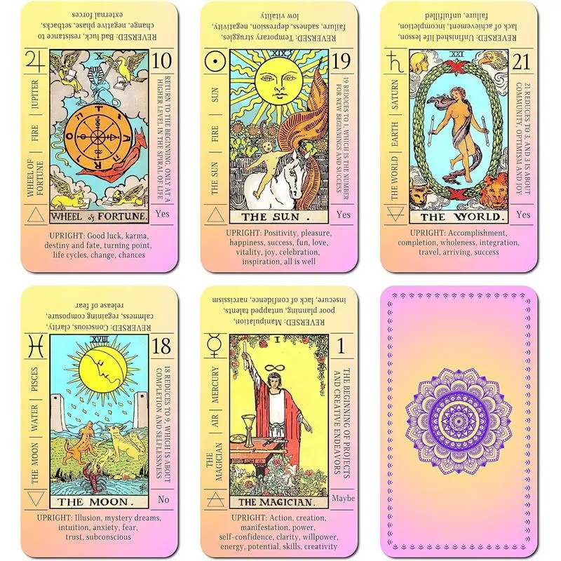 Learning Tarot Cards for Beginners with Meanings on Them, Cute Sunset Tarot Cards Set Unique, with Keywords, Beautiful Rider Waite Tarot Desks, Cute Beginner Tarot Cards Deck Pink