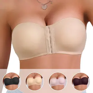 4 Pack Women's Strapless Tube Top Bra, Front Closure, Wireless, Seamless Full Coverage, Padded, Breathable, High Elasticity, Soft, Suitable for Yoga, Workouts & Everyday Wear, Fashion Bras Elegant Minimalist