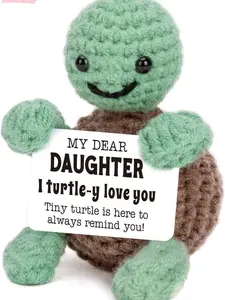 Mini Funny Handmade Crochet Turtle Figurine with "I Turtle-Y Love You" Quote Card Sentimental Daughter Gift from Parents Perfect for Special Occasions tiktokshopspringglowup