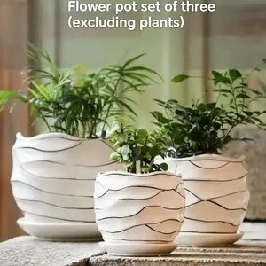 Bohemian Style Ceramic Flower Pots Set, Self-Draining Ribbed Planters for Home Office Garden Decor, Perfect Gift for Mom Christmas Thanksgiving