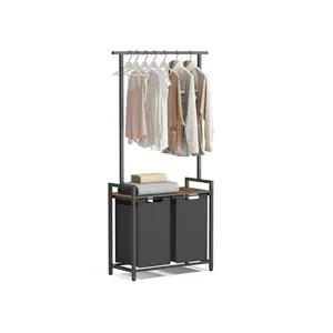 2 Section Laundry Sorter with Clothes Rack