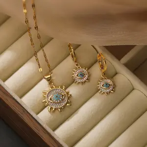 Trendy Punk Luxury Zircon Evil Eye Pendant Necklaces for Women Men Stainless Steel Chain Jewelry Accessories Gifts for Friends