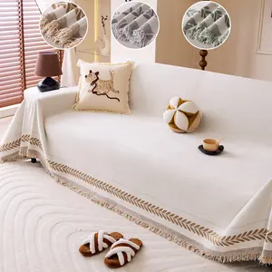 Leaf Edge Cream Style Sofa Cover Towel, Sofa Slipcover, Simple High-End Feel Full Coverage Chenille Cushion Pad, New All Seasons Non-Slip Wrap