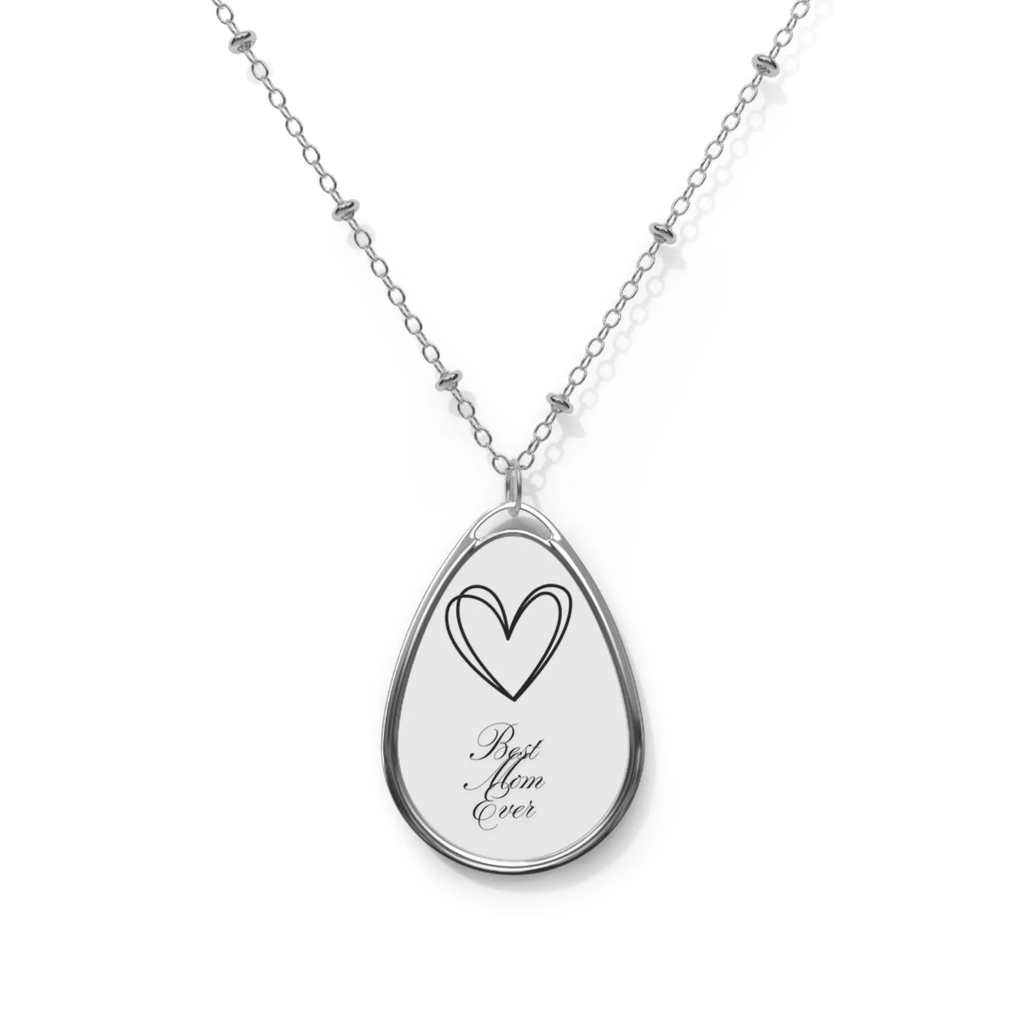Engraved Oval Heart Necklace – Personalized 'Best Mom Ever' Pendant Mothers Day