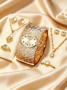 Women's Luxury Fashion Bracelet Quartz Watch Set, Fashion Watches, Analog Round Face, Buckle Closure, Metal Case, Casual Style, Perfect Gift for Valentine's Day