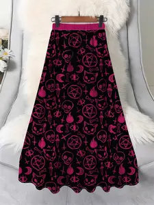 Plus Size Sweet Cool, Dark & Chic Style Animal Print Skirt, High Waist Casual Long Skirt, Comfortable Small Batch Fashion Womenswear