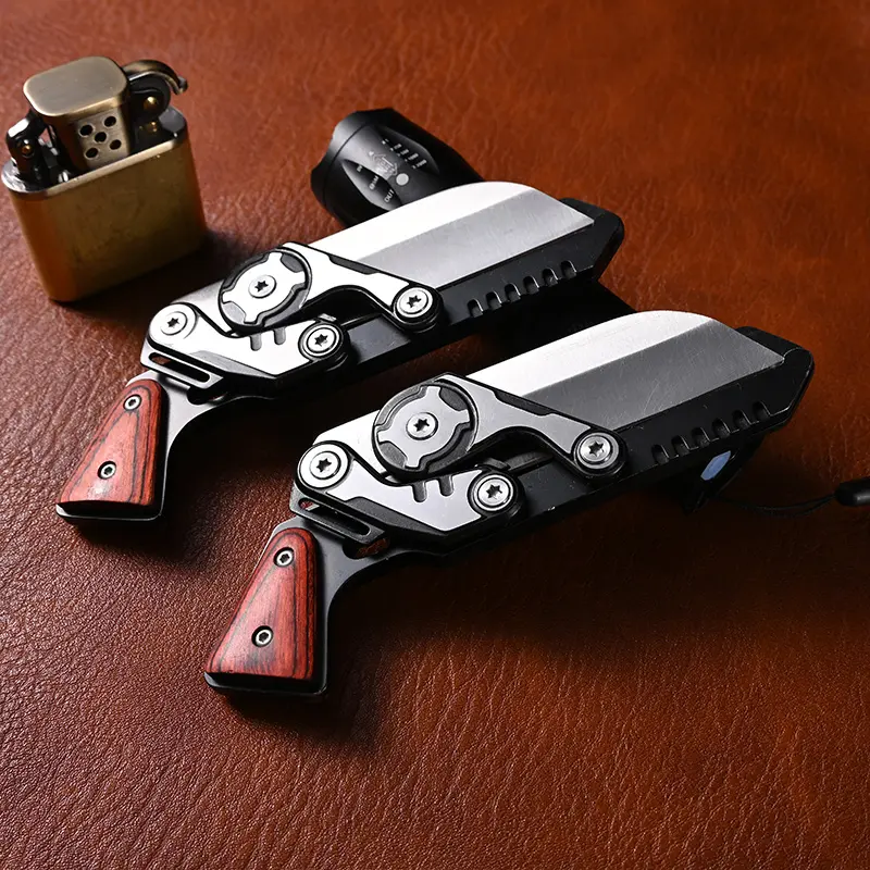 Multi-functional camping knife, vintage mechanical style, high-hardness stainless steel blade, wood grain inlay, portable and durable, suitable for home, outdoor camping, and emergency use, can be given as a holiday gift.