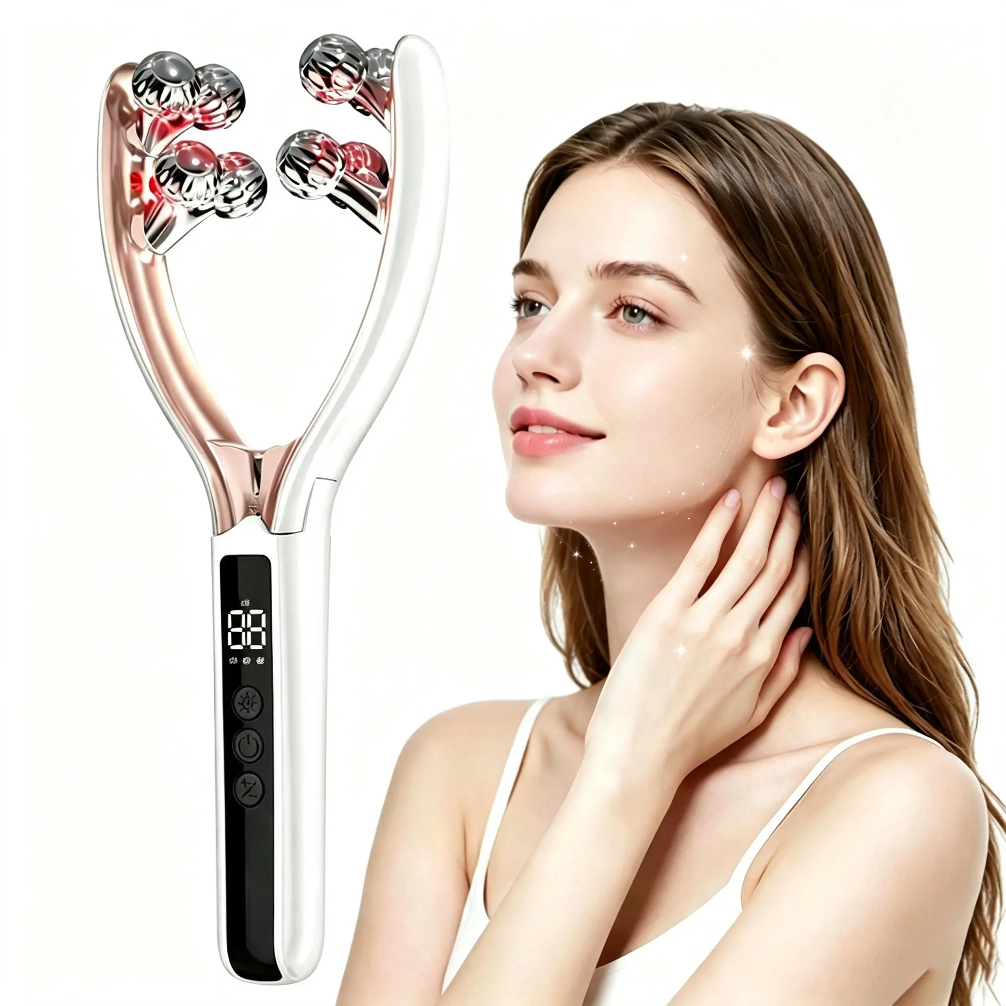 Face and Neck Massager,Beauty Care Device for Daily Skincare Routine | Roller Tmj & Jaw Massager | Korean Skin Care | Lymphatic Contour Face Brush | Rechargeable for Home & Travel Use