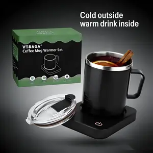 VOBAGA Coffee Mug Warmer Set with 15oz Stainless Steel Mug 3 warm cup Temperature Settings 4-Hour Auto Shut-Off Smart Safety Protection Portable Gift-Ready for Coffee Tea Milk Candle Warmer,VOBAGA Heated Coaster & Mug Set – Keep Your Drinks Warm Anytime