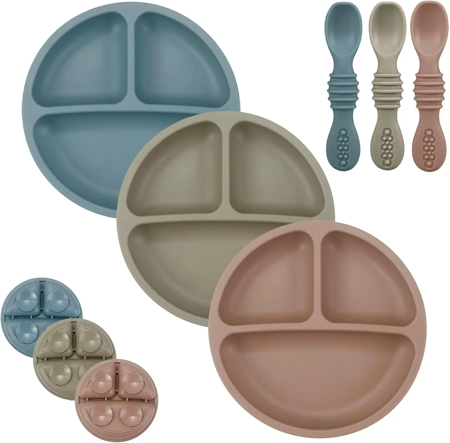 3 Pack Baby Feeding Set – Silicone Toddler Plates with Spoons, BPA Free 3 Pack Baby Feeding Set – Silicone Toddler Plates with Spoons, BPA Free