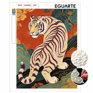 Tiger Theme Pearl Painting, DIY Art Pearl Wall Decor, Mosaic Art, Cross Stitch Kit, Pearl Puzzle Gift, Home Decoration, Friendship Gift