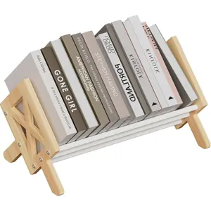 Desktop Bookshelf Organizer,  Office Tabletop Book Storage Rack, Tilting Bookcase for Books/CDs/Magazine Display (White)