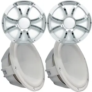 Two Wet Sounds Revo 12" Subwoofers & Grills - White Subwoofers & White Grills With Stainless Steel Inserts - 4 Ohm