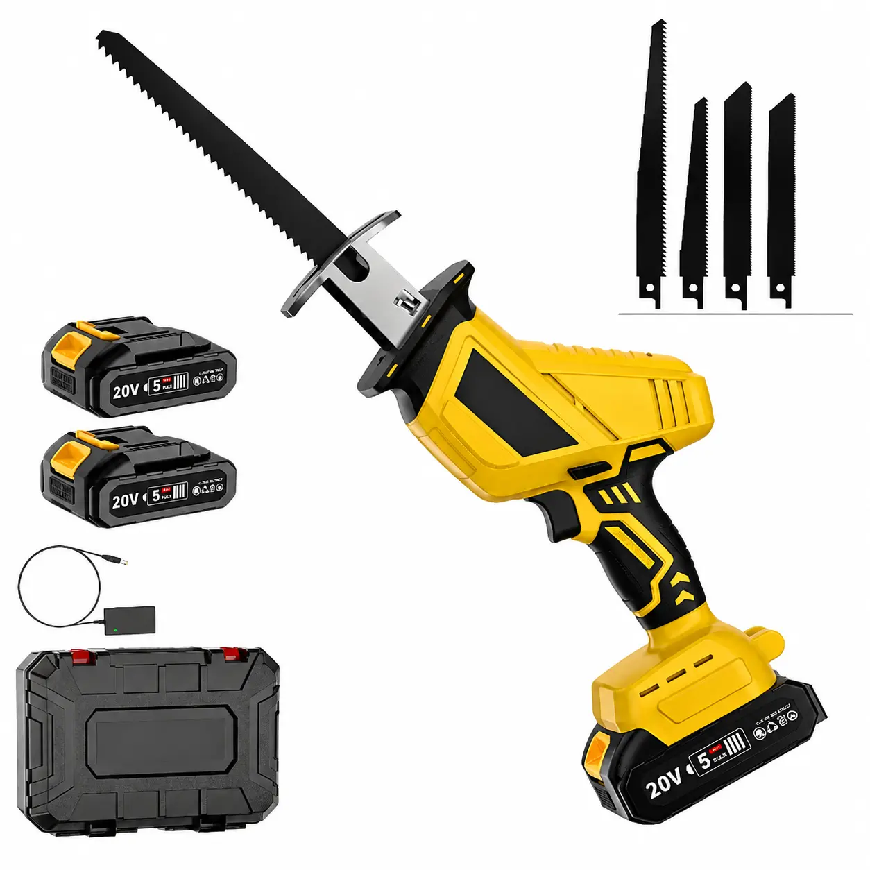 20V Brushless Cordless Reciprocating Saw Kit, 80mm Max Cutting Depth, Variable Speed 0-3000 RPM, Tool-Free Blade Change, 2 Li-Ion Batteries & Charger, Compact Power Saw for Wood, PVC, Metal, Pruning, Home DIY & Repair