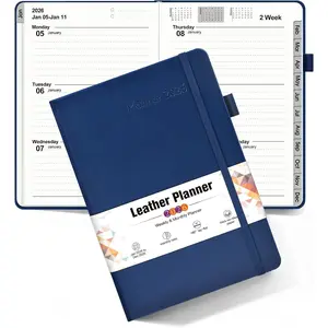 2026 Weekly & Monthly Planner, 12 Months Hardcover Planner from January 2026 - December 2026, Leather Agenda Organizer Book 2026 with Tabs, Daily Calendar Planners for Work School , A5 (5.75" x 8.38"), Navy