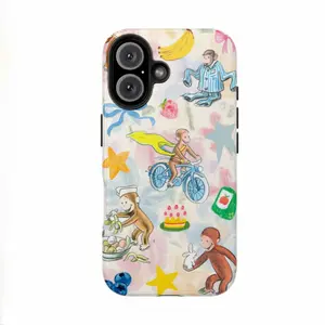 Valentine gift Curious George Beach Phone Protection Case For iPhone 11–17 Pro Max| Cute Cartoon Shockproof Protective Cover Cellphone Smartphone