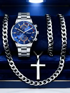 Men's Quartz Watch Set, Casual Fashion Analog Watches, Business Style, Round Face, Ideal Gift for Christmas & Father's Day