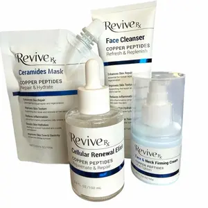 4-Pc REVIVE RX COPPER PEPTIDES REPAIR& HYDRATE SKINCARE SET-copper peptide face cleanser 5Fl Oz, copper peptide Ceramides mask 3.5374 Oz, copper peptides cellular renewal elixir 3.3 Fl Oz,copper peptides face & neck firming cream net 1.764 oz