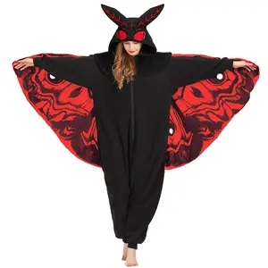 Women's 2-Piece Cozy Mothman Onesie Pajamas - Musical Sleepwear, News Reporter Costume, Adult Halloween/Christmas Cosplay Unisex Party Lounge Set