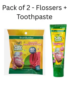 BrushBuddies Crayola Silly Scents flossers bubblegum flavor 45 count + BrushBuddies Crayola Silly Scents Anticavity Toothpaste 4 oz Bubblegum Oral
