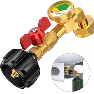 Propane Refill Adapter with Valve & Gauge, Fill 1-Pound Bottles from 20lb Tank, Fits QCC1 / Type1 Propane Tank and 1 lb Throwaway Disposable Cylinder Propane Bottle Connector Parts, Men Gifts