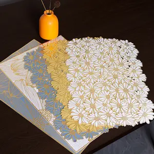 4pcs New PVC Nordic Style Heat Insulation Non-Slip Placemat, Light Luxury Golden Hot Stamping High Quality Table Mat, Kitchen Decorative Placemat, Household Placemat