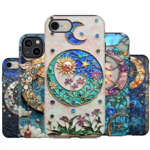 Stained Glass Celestial Moon And Sun Starry Night Sky Phone Case, Celestial Blossom Designs For iPhone 17 16 15 14 13 12 11