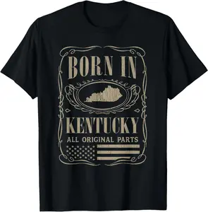 100% Cotton Unisex Vintage Classic America Land Map US States Born Kentucky Round Neck Short Sleeve T-Shirt Women's Men Graphic Tee