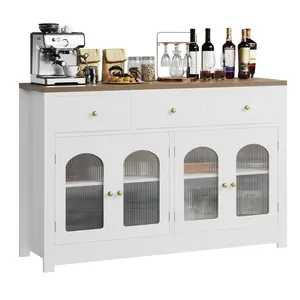 Garvee 55 Inch Farmhouse Buffet Cabinet with Storage, Large Wood Narrow Kitchen Buffet Storage Cabinet for Dining Room Living Room,  Coffee Bar with Drawers and 4 Doors