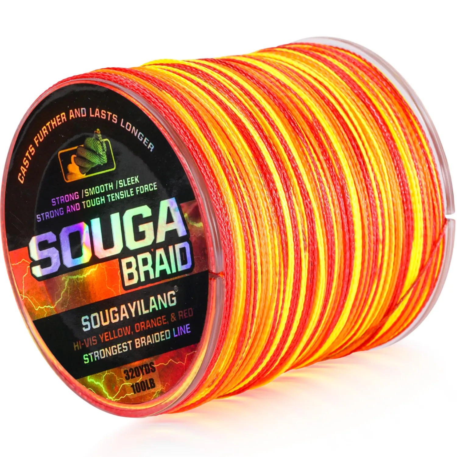 Sougayilang Pro Grade 4-Strand Braided PE Fishing Line, Hi-Vis Yellow/Orange/Red, 320 yds, Strong, Resilient, Colorfast, Sleek, Durable for Outdoor Fishing