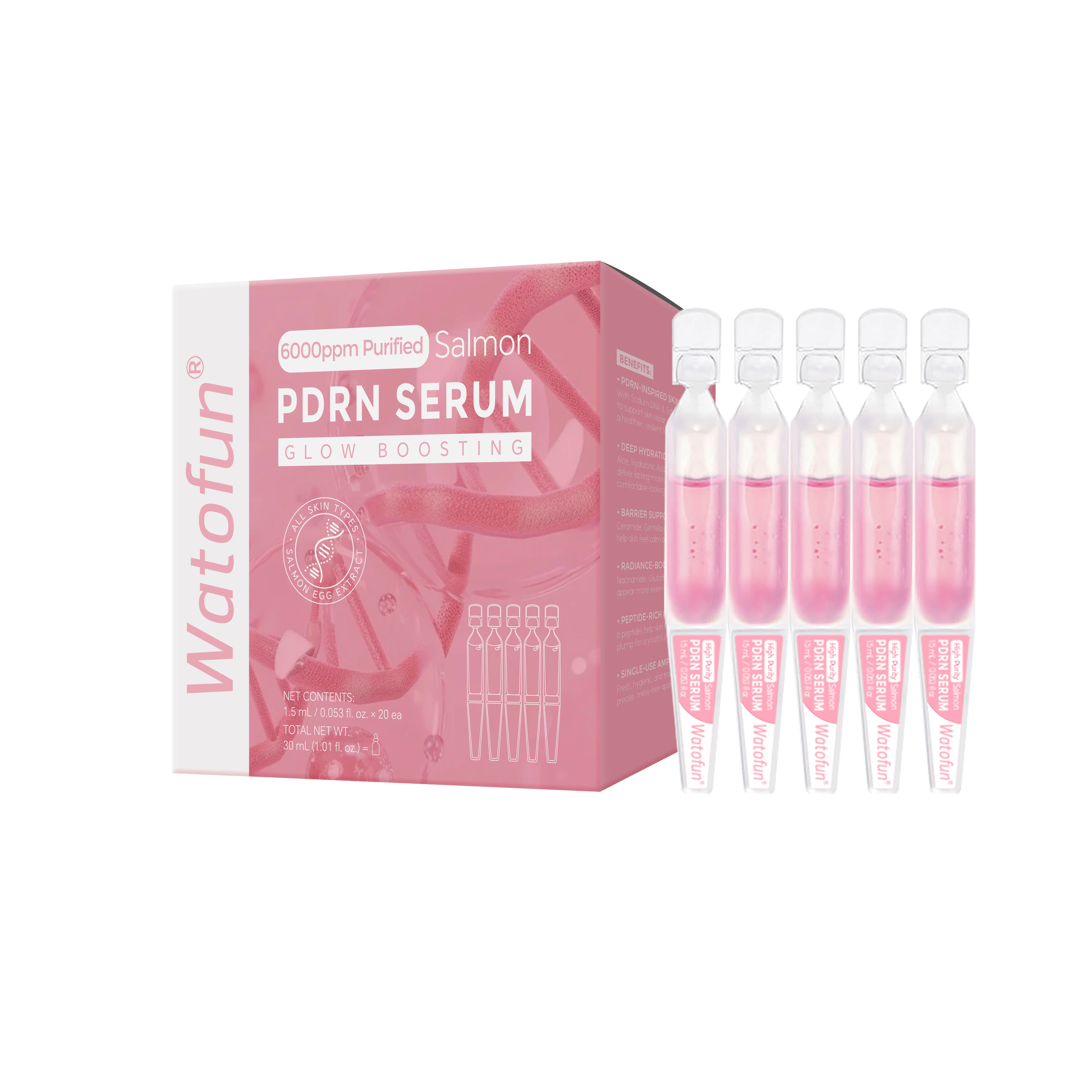 Watofun 99% Salmon DNA PDRN Pink 1-Day Serum - Single-Use Vial Korean Skincare Essence for Uneven Skintone