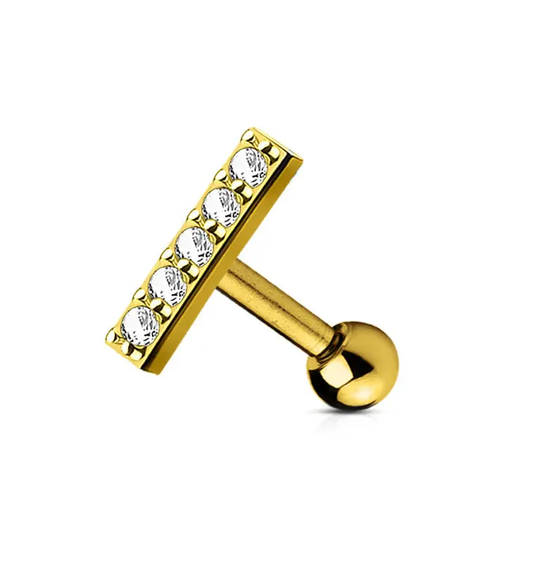 16G PVD Gold CZ Bar Cartilage Barbell