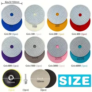 Diamond Polishing Pad Set, Wet Dry Grits 50-6000, for Drill Bits & Grinders, Concrete Marble Stone Countertop Polisher
