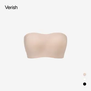VERISH Strapless Bra for Women CoolFit Off Shoulder–Seamless Bandeau Wireless Bra,Non-Slip Silicone Support,Breathable Fabric