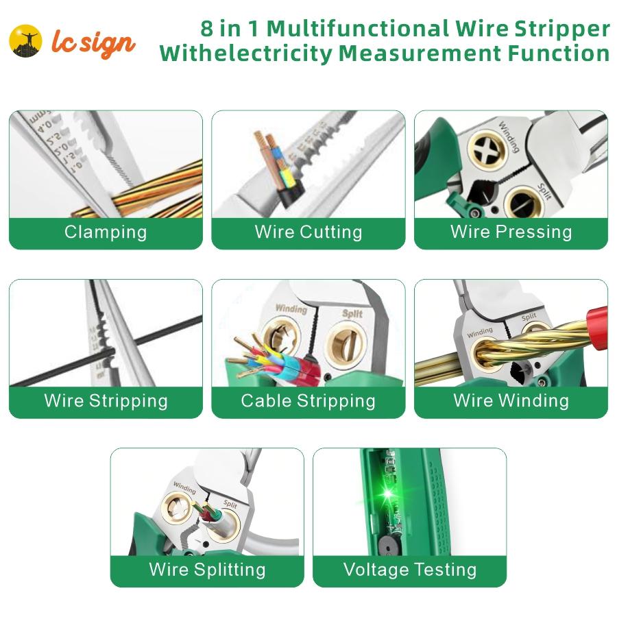 LC SIGN 8-in-1 Wire Stripper with Voltage Detector, Beginners Friendly Electrical Tool for Home DIY, Electrician, HVAC & Car Repair, 12-250V AC/DC Tester with Dual Alarms LC SIGN 8-in-1 Wire Stripper with Voltage Detector, Beginners Friendly Electrical Tool for Home DIY, Electrician, HVAC & Car Repair, 12-250V AC/DC Tester with Dual Alarms