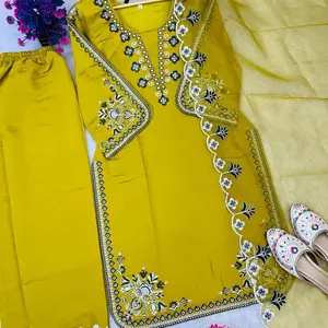 Pakistani suit with thread work in dress and dupatta
