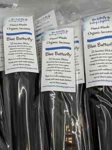 Blue Butterfly Healing & Organics, Blue Butterfly (Signiture Scent) - High Vibe Transformational Organic Incense, Hand Made, Natural Charcoal Sticks, 25 Count