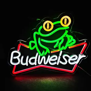 Fun Frog Shaped Budweiser USB Neon Light, Led Signs, Brightly Colored Decor for Bar Counters, Game Rooms, Study Rooms, Perfect Party Gift