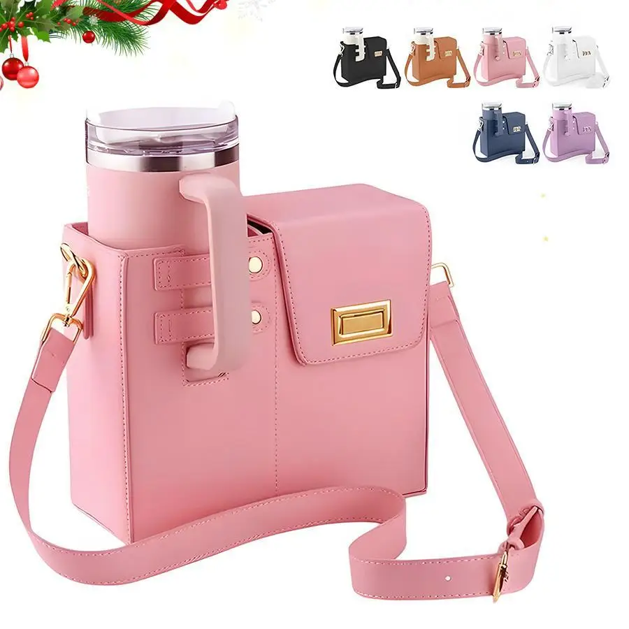 Portable Crossbody Water Cup Storage Bag, 1 Count Cute Multifunctional Leather Water Bottle Holder with Adjustable Shoulder Strap, Purse Women Drinkwa