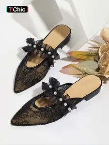 Women's Elegant Embroidered Pearls Decorated Heeled Sandals, Trendy Pointed Toe High Heel Sandals, Fashionable Heeled Shoes for Daily Wear, Girl, Party Footwear